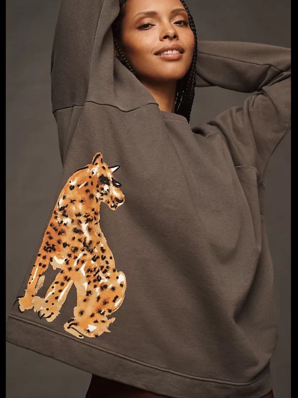 Anthropologie LouLou Avenue Cheetah Graphic Sweatshirt Boho Crewneck M Art